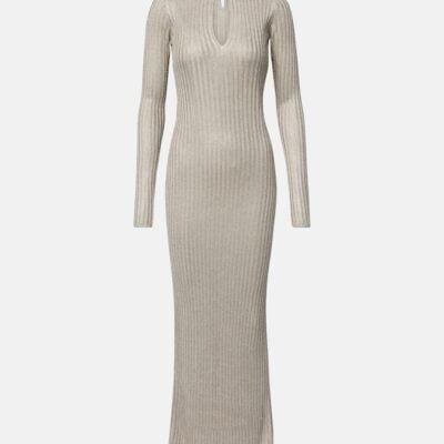 Brunello Cucinelli Monili Ribbed-Knit Lamé Maxi Dress