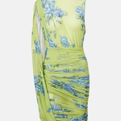 Magda Butrym Draped Floral Semi-Sheer Minidress