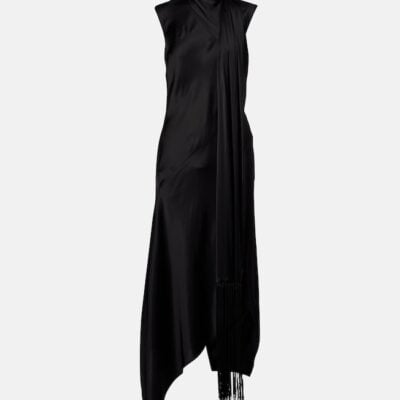 Acne Studios Fringed Scarf-Detail Satin Midi Dress
