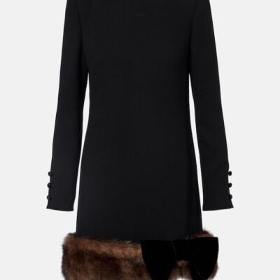Valentino Shearling-Trimmed Virgin Wool Minidress
