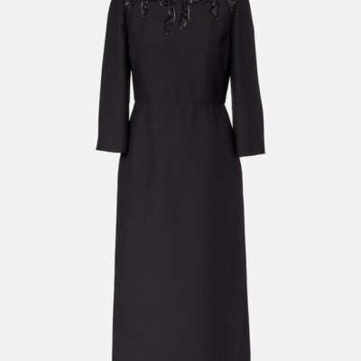 Valentino Embroidered Wool And Silk Midi Dress