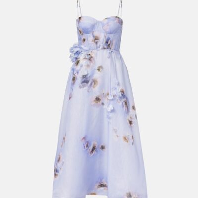 Zimmermann Hypnotic Floral Linen And Silk Bustier Dress