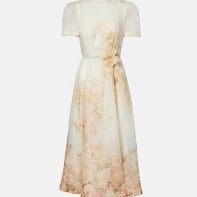 Zimmermann Memento Floral Linen And Silk Midi Dress