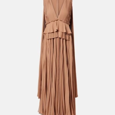 Zimmermann Memento Plissé Caped Maxi Dress