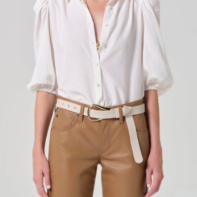 Anya Puff Sleeve Shirt in Sand Microstripe