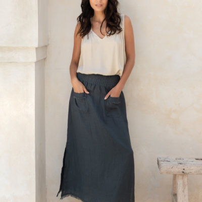 Aurora French Linen Skirt Charcoal