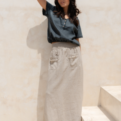 Aurora French Linen Skirt Flax