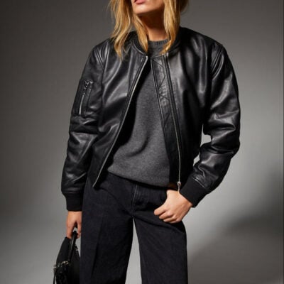 Black Leather Classic Bomber