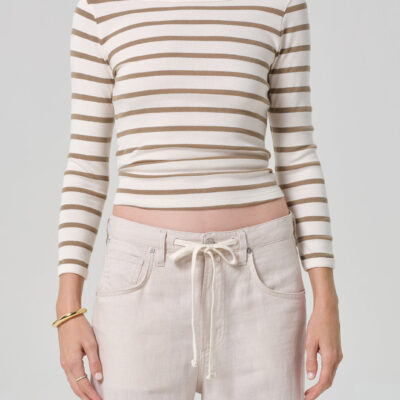 Boat Neck Slim Tee in Ginger Stripe
