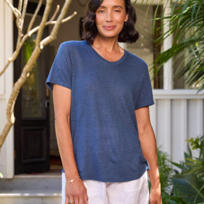 Clovelly Linen T-Shirt Navy