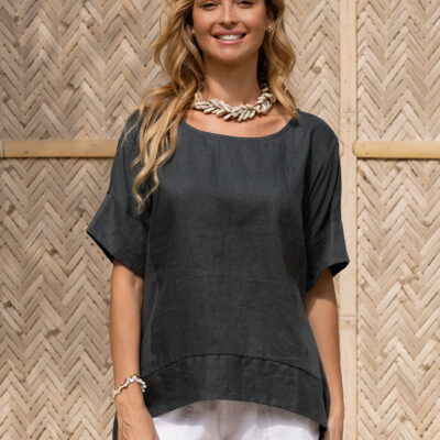 Costa French Linen and Cotton Top Charcoal