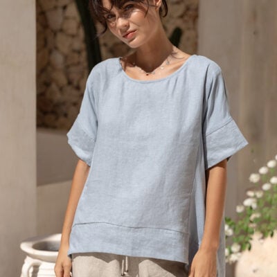 Costa French Linen and Cotton Top Slate Blue