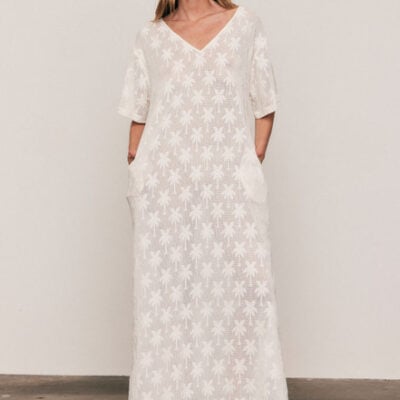 Cotton Lace Tee Dress in White