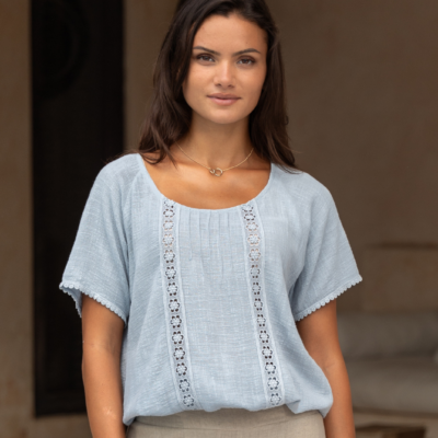 Daisy Organic Cotton Blouse Slate Blue