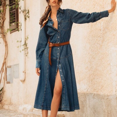 DENIM MAXI DRESS IN MID BLUE