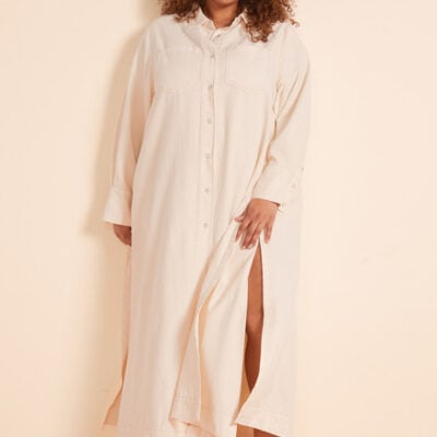 Denim Shirt Dress in Ecru
