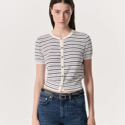 Dina Striped Cotton-Blend Cardigan