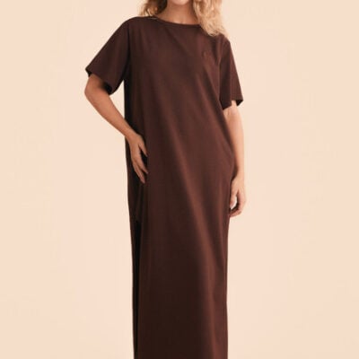 Drop Shoulder Tee Dress in Chocolate