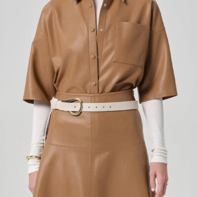 Frances Cropped Cape Button Up in Pale Toffee