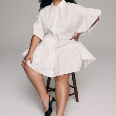 Genoa Mini Dress in White Cotton Poplin
