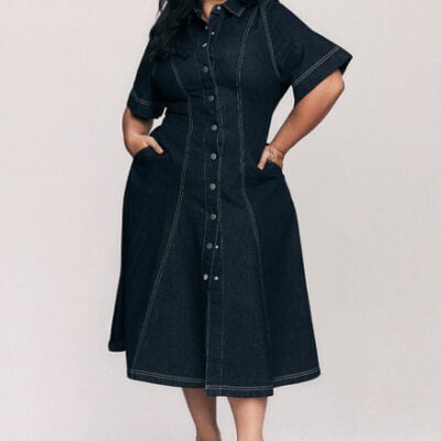 Indigo Slim Fit Shirt Dress in Indigo Wash