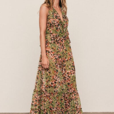 Ivy Frill Dress in Green Ditsy