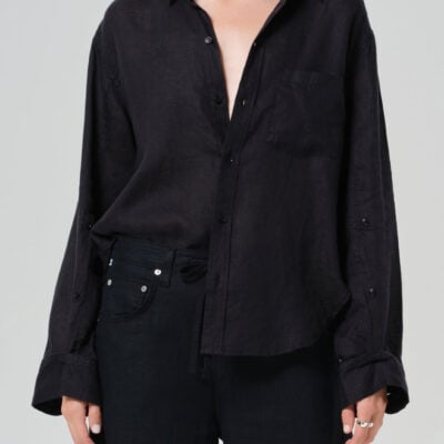 Kayla Shrunken Linen Shirt in Black