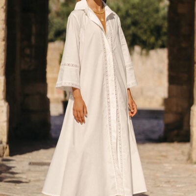 LACE OPERA SHIRT DRESS IN WHITE