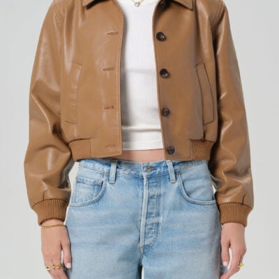 Lola Bomber Recycled Leather in Pale Toffee