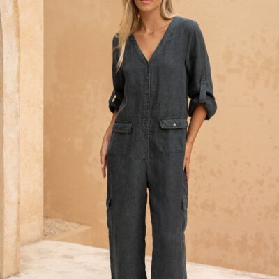 Mara Linen Jumpsuit Charcoal