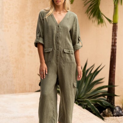 Mara Linen Jumpsuit Olive