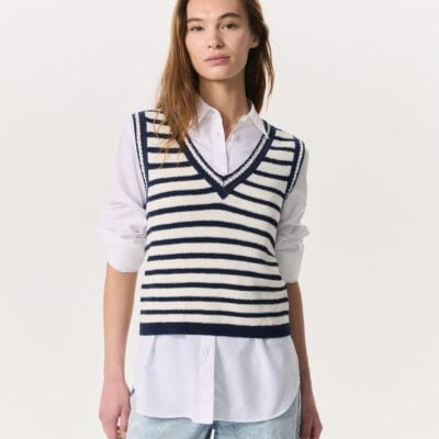 Meghan Crochet-Trim Striped Sweater Vest