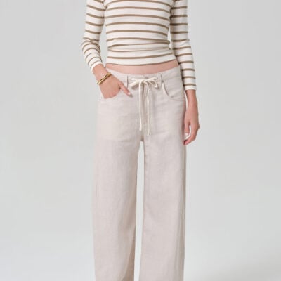 Petite Brynn Drawstring Trouser in Pale Stone