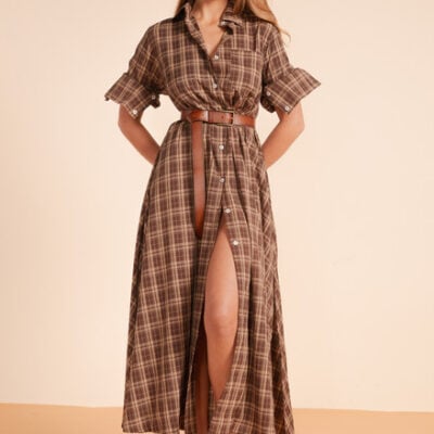 Plaid Opera Dress in Brown