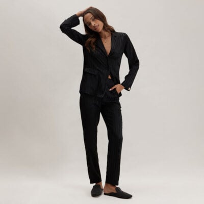Silk Striped Jacquard Tuxedo Pajama Set