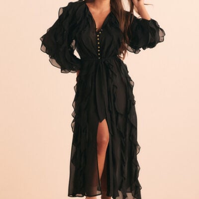 SUNRAY FLOUNCE MAXI DRESS IN BLACK