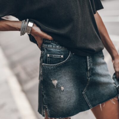 The Dark Blue Slit Denim Skirt