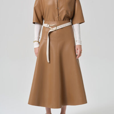 Vita Maxi Leather Skirt in Pale Toffee