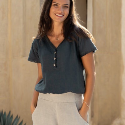 Vivre Linen and Cotton Blouse Charcoal