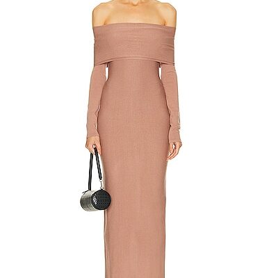 ALAÏA Off The Shoulder Dress in Nude ALAÏA