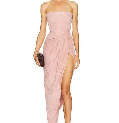 Alex Perry Strapless Suede Corset Drape Gown