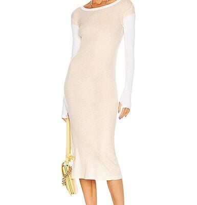 Enza Costa Cashmere Colorblock Long Sleeve Crew Dress