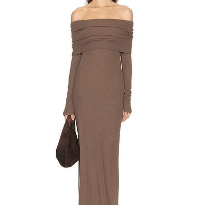 Enza Costa Silk Rib Off Shoulder Fluid Dress