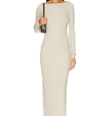 Eterne Long Sleeve Boatneck Maxi Dress