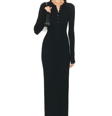 Eterne Long Sleeve Henley Maxi Dress