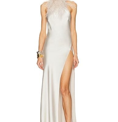 The New Arrivals by Ilkyaz Ozel Jazzy Feather Detailed Satin Dress