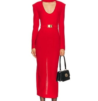 Rowen Rose Long Sleeve Plunging Draped Collar Dress