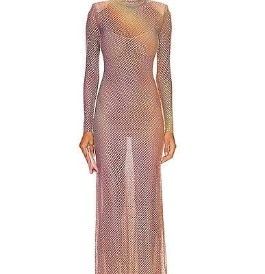 self-portrait Printed Rhinestone Maxi Dress
