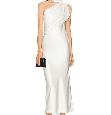 SEV Draped Scarf Neck Satin Dress