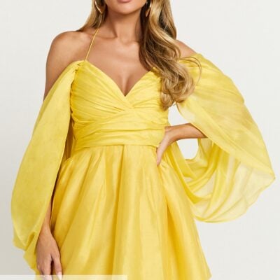 Amalie The Label - Thalia Sweetheart Off Shoulder Mini Dress in Yellow